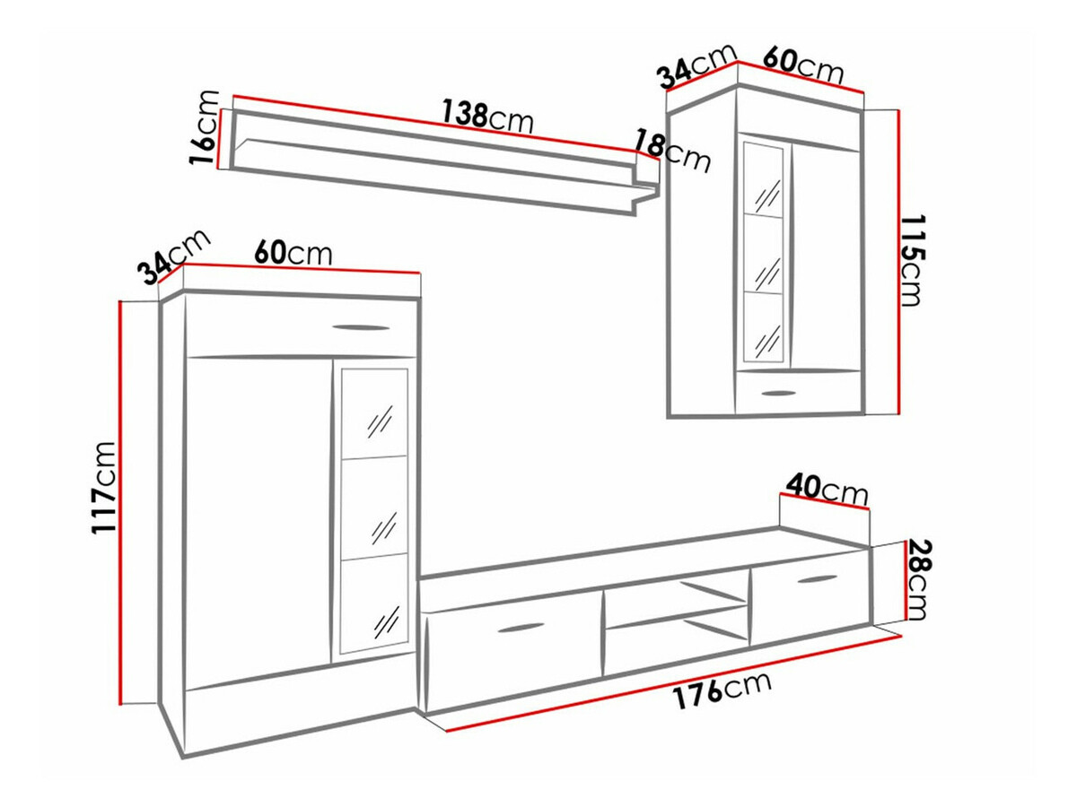Conjunto para sala de estar Tucson 101 (Carvalho sonoma + Branco)