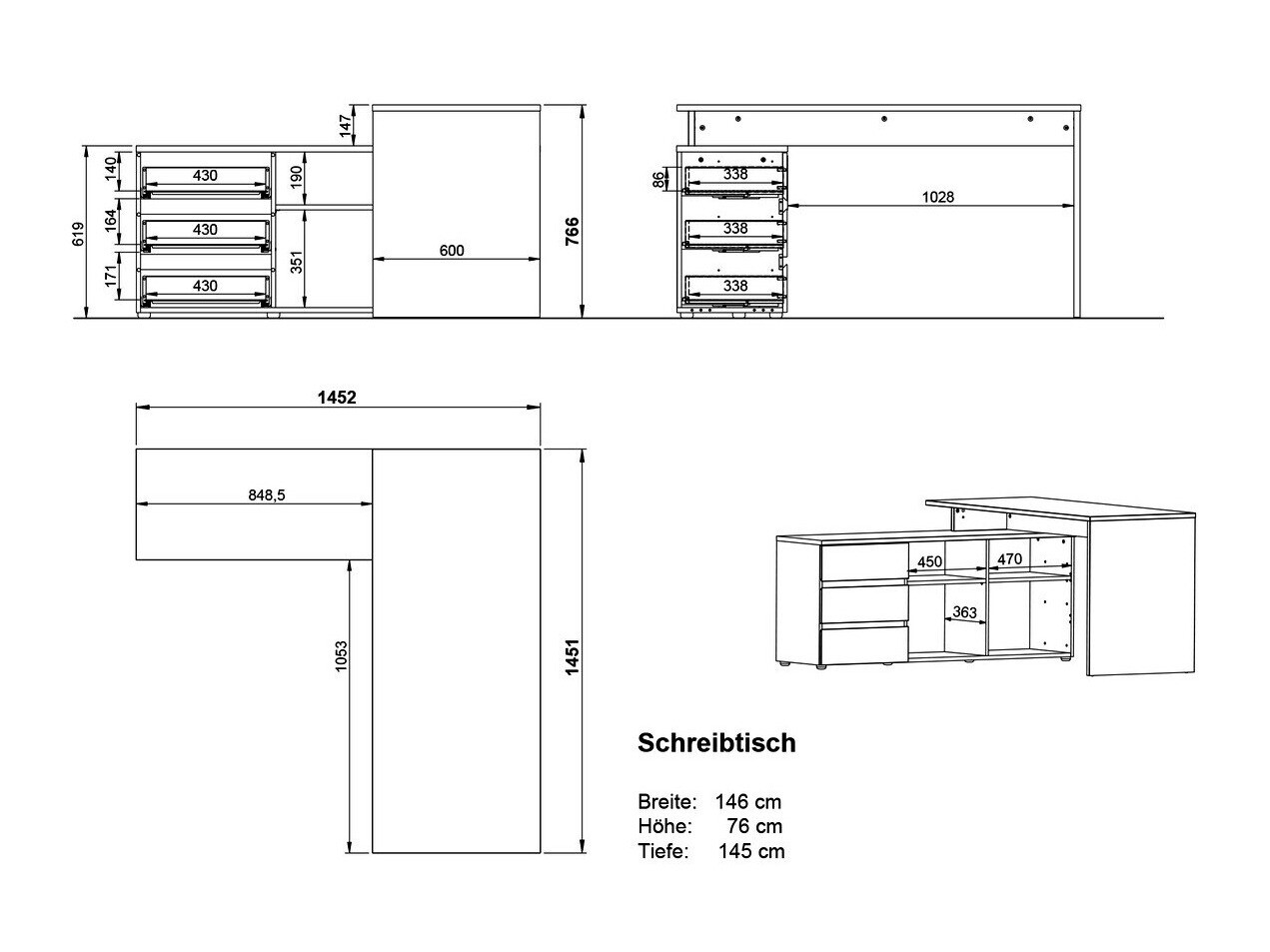 Mesa de escritório para cantos Avirome 107