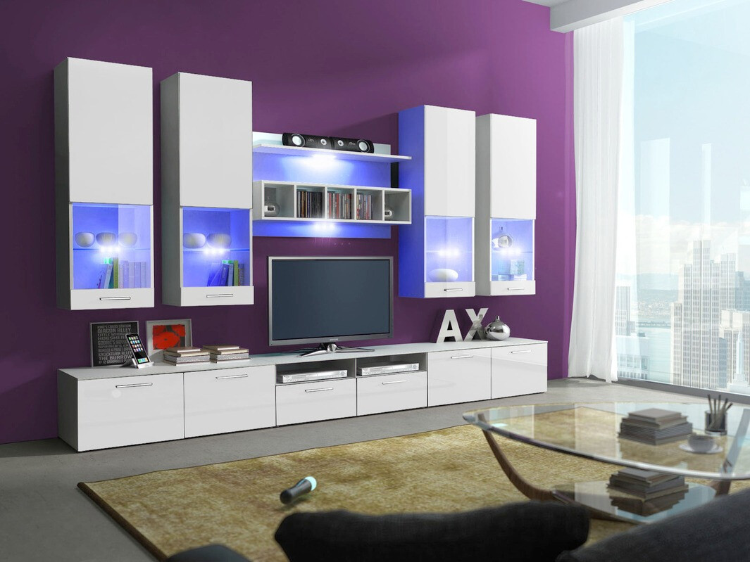 Conjunto para sala de estar Caelum (Branco + Branco brilhante)