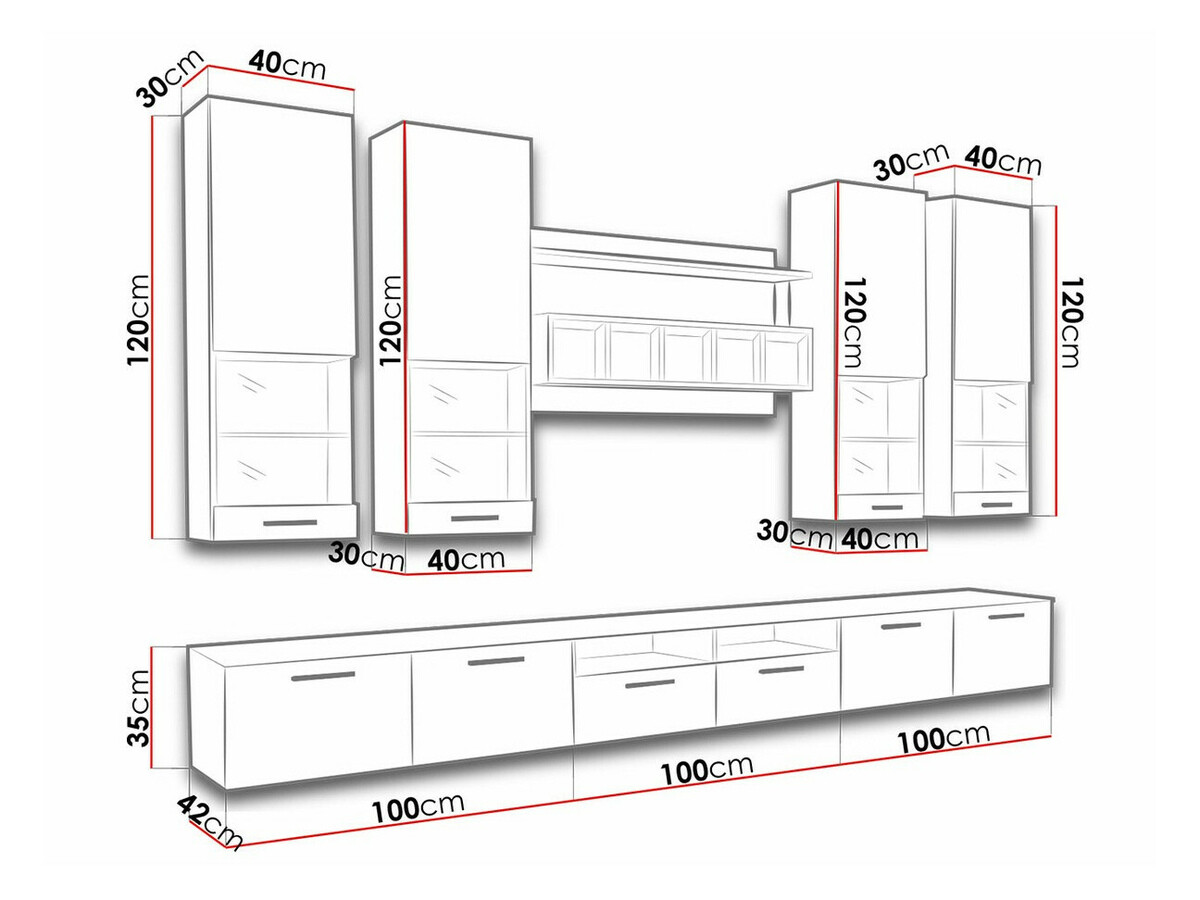 Conjunto para sala de estar Caelum (Branco + Branco brilhante)