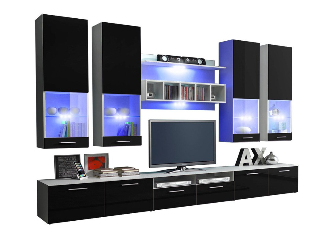 Conjunto para sala de estar Caelum (Branco + Preto brilhante)