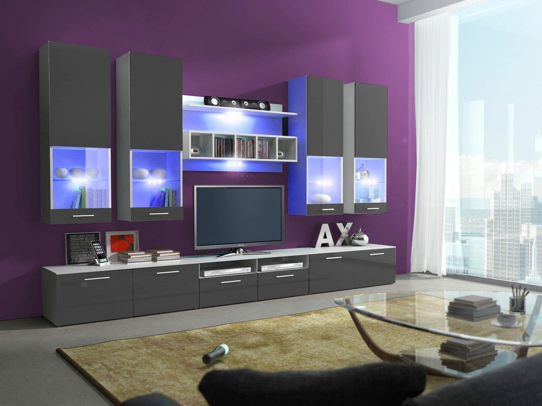 Conjunto para sala de estar Nashville 107 (Branco + Cinzento brilhante)