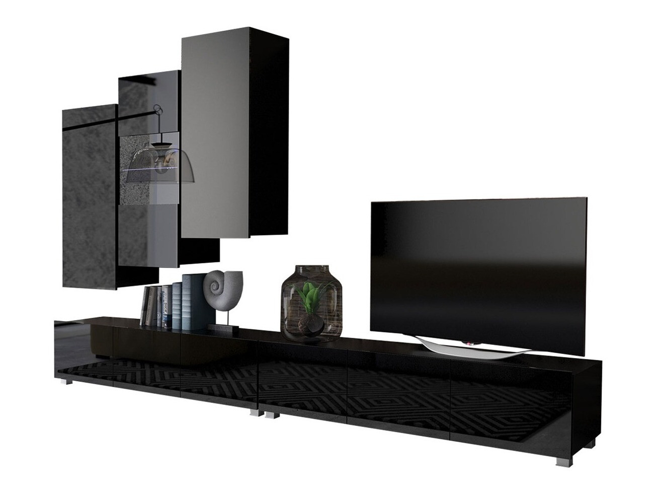 Conjunto para sala de estar Remus XVII (Preto + Preto brilhante)