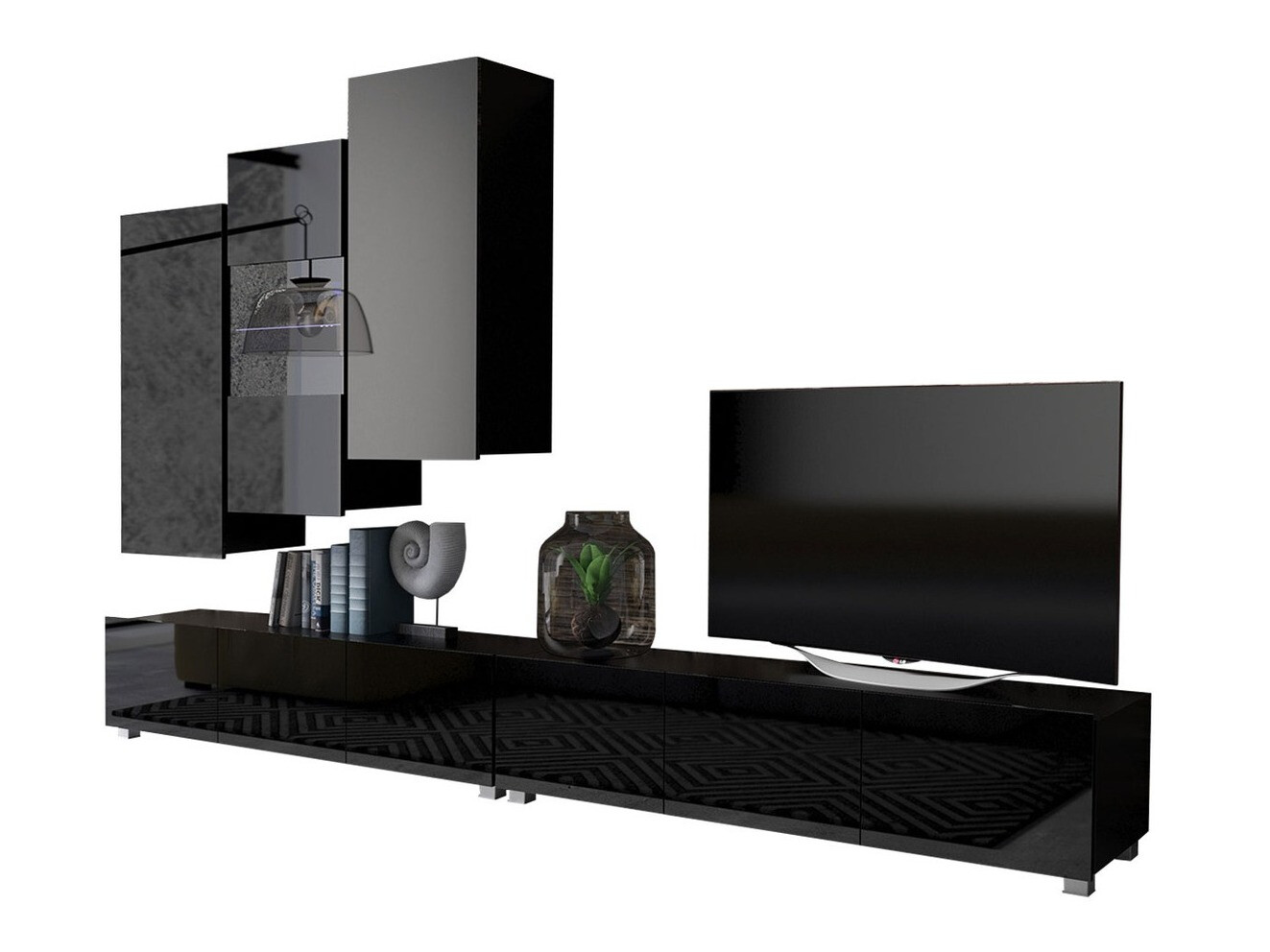 Conjunto para sala de estar Remus XVII (Preto + Preto brilhante)