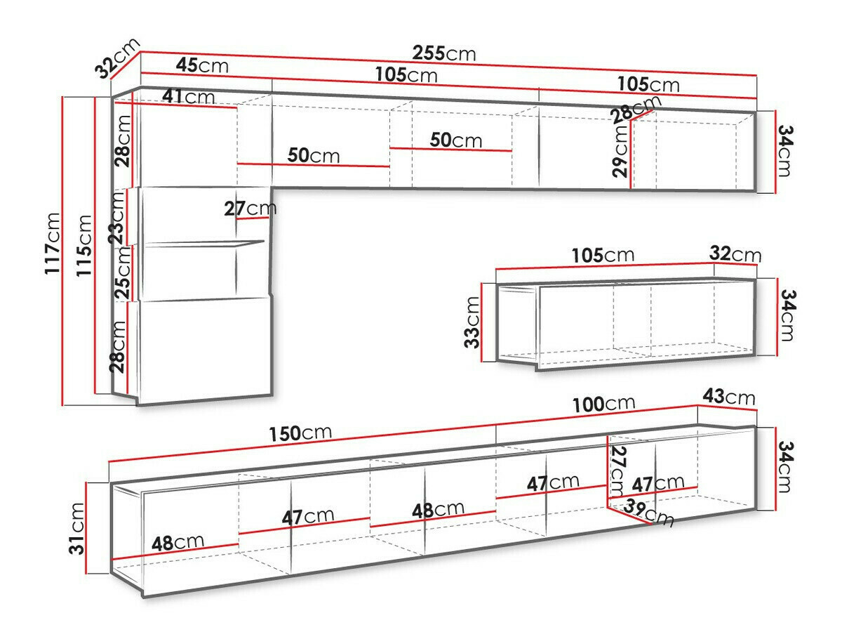 Conjunto para sala de estar Tivdalu 108 (Branco + Branco brilhante)