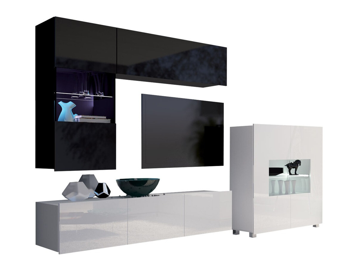 Conjunto para sala de estar Remus III (Preto + Preto brilhante + Branco + Branco brilhante)