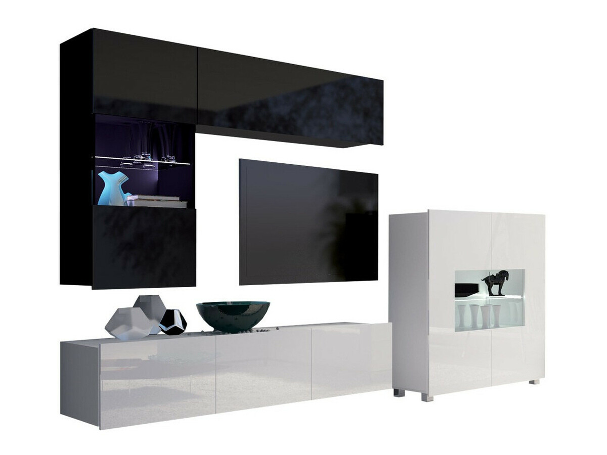 Conjunto para sala de estar Remus III (Preto + Preto brilhante + Branco + Branco brilhante)