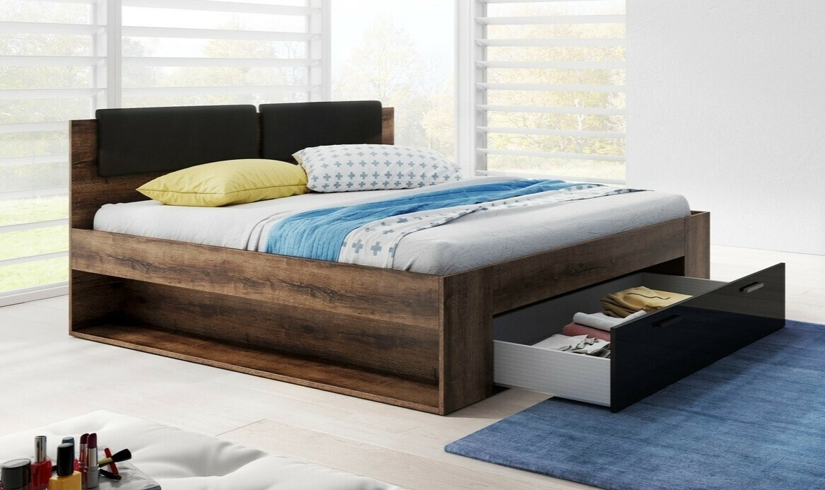 Cama Levruvu 106 (Carvalho do Monastery + Preto brilhante)