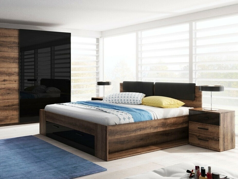 Cama Levruvu 106 (Carvalho do Monastery + Preto brilhante)