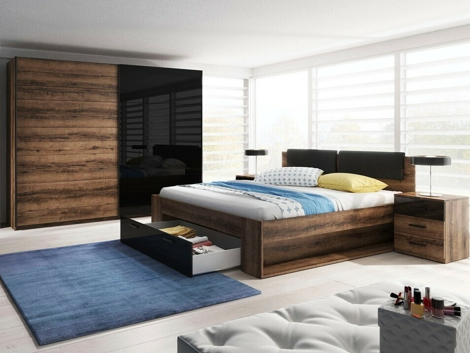 Cama Levruvu 106 (Carvalho do Monastery + Preto brilhante)