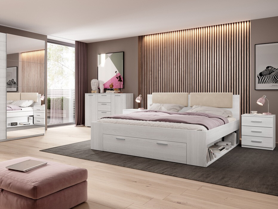 Cama Levruvu 106 (Freixo branqueado + Bege)