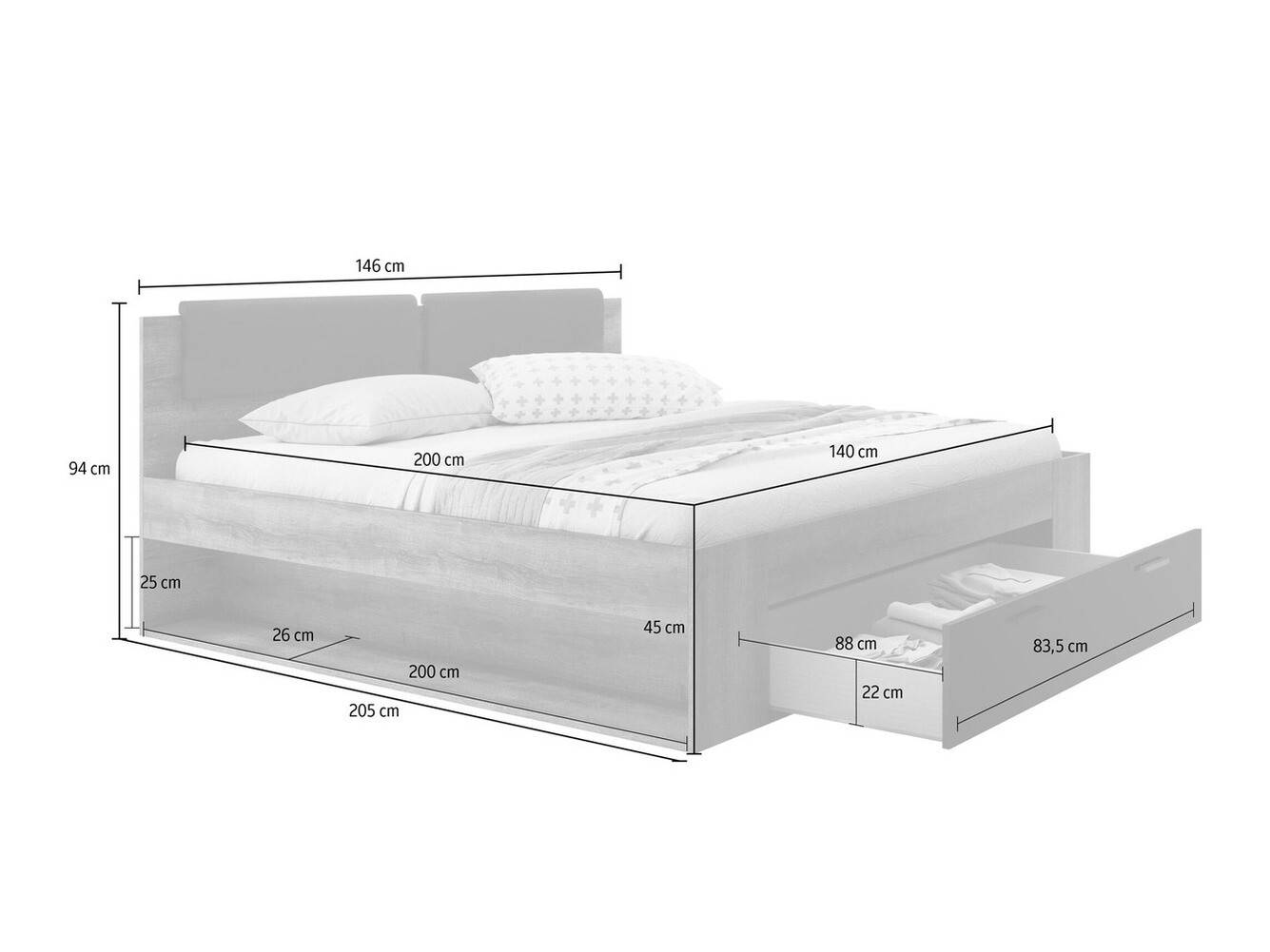 Cama Levruvu 106 (Freixo branqueado + Bege)