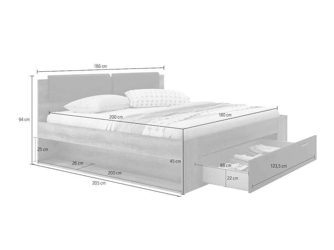 Cama Levruvu 110 (Cinza branqueada + Bege)