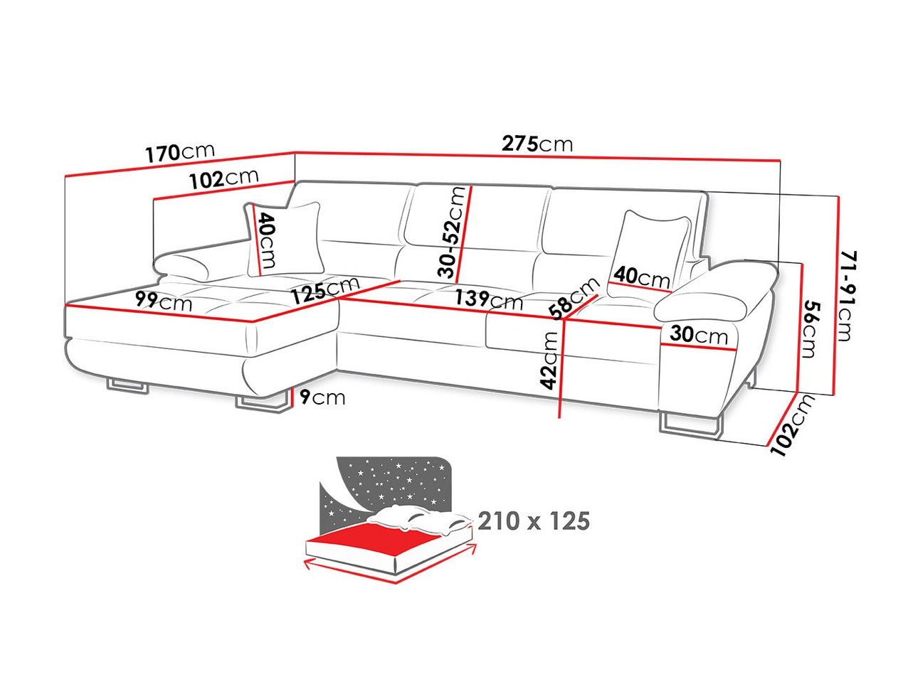 Sofá de canto Comfivo 192 (Matana 19 + Matana 17)