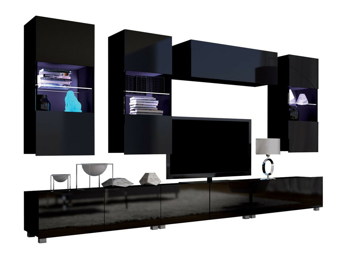 Conjunto para sala de estar Remus XI (Preto + Preto brilhante)