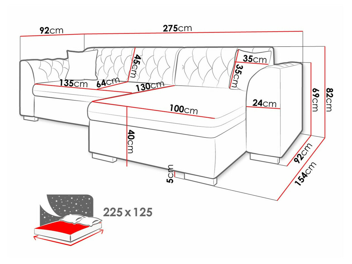 Chesterfield sofá de canto Comfivo 252 (Magic Velvet 2250 + Senegal 825)