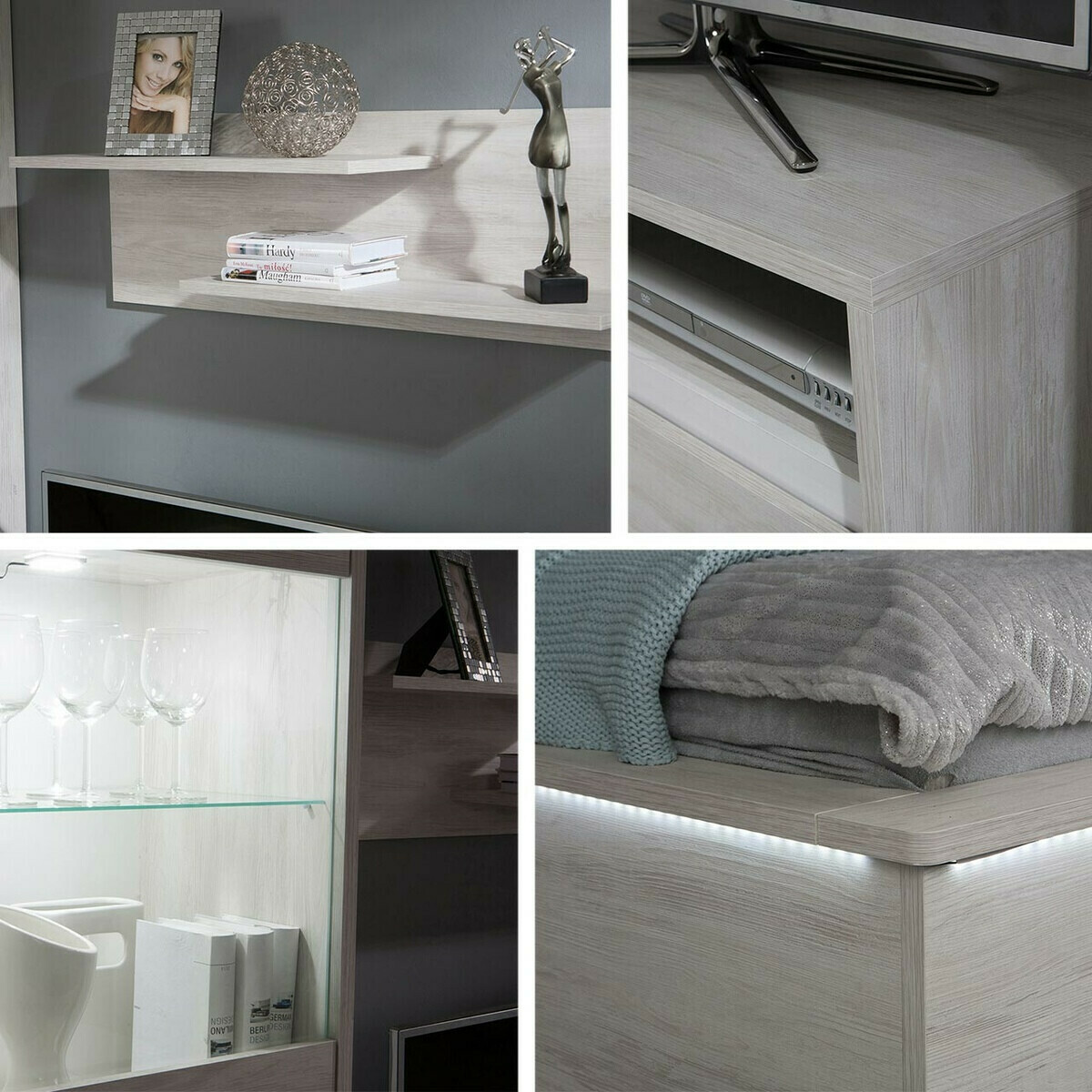 Conjunto para sala de estar Fivelbo 115 (Carvalho do Monastery + Preto brilhante)