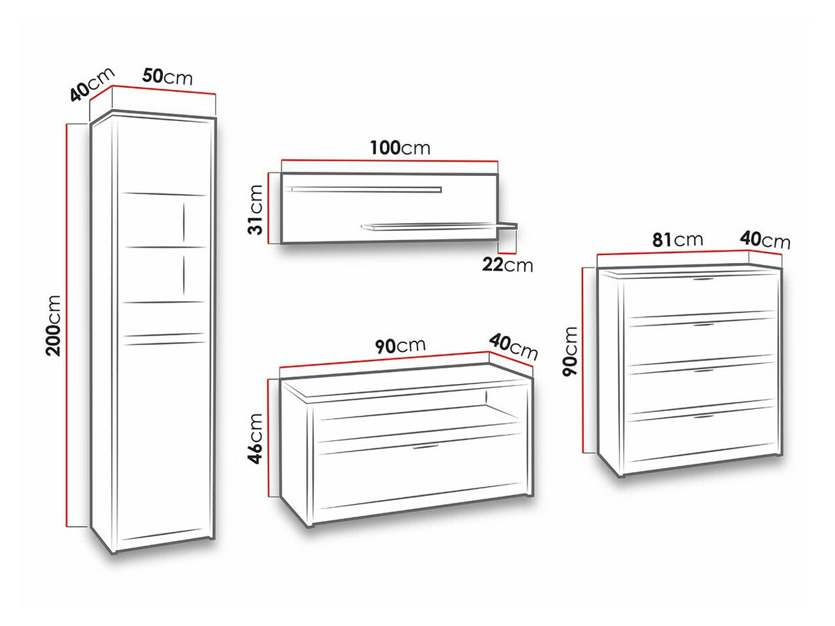 Conjunto para sala de estar Fivelbo 115 (Carvalho do Monastery + Preto brilhante)