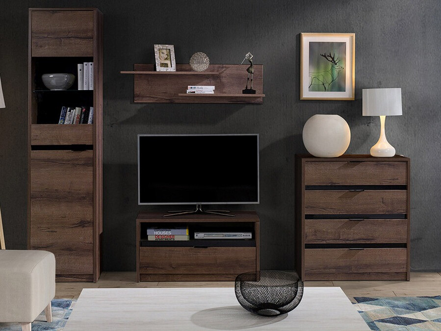 Conjunto para sala de estar Fivelbo 115 (Carvalho do Monastery + Preto brilhante)