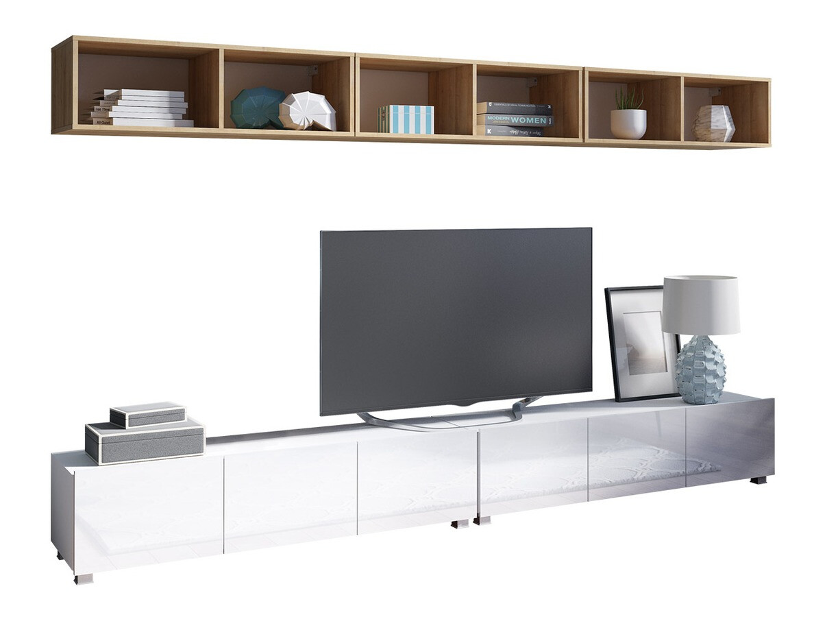 Conjunto para sala de estar Remus XXXIII (Branco + Branco brilhante + Carvalho dourado)