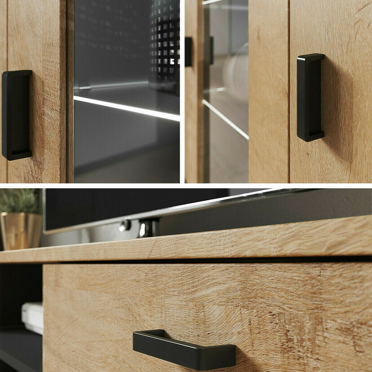 Conjunto para sala de estar Tornola 107 (Carvalho lefkas + Preto)