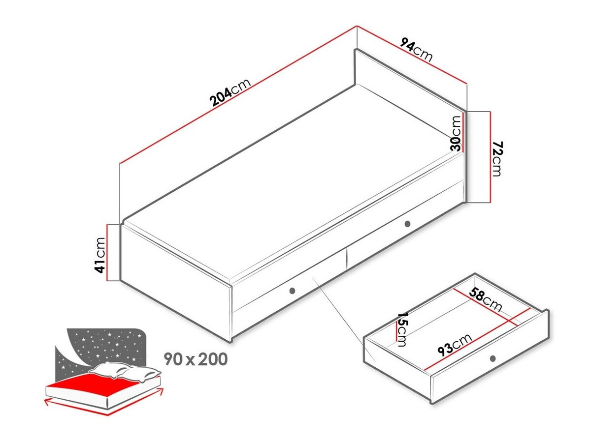 Cama Almira 113 (Carvalho Artisan + Branco + Cinzento)