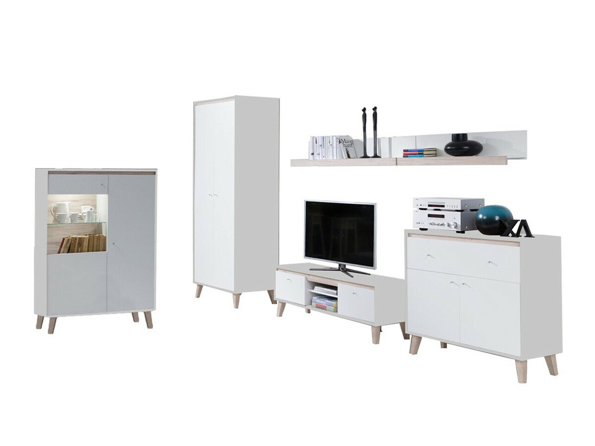 Conjunto para sala de estar Delbene 116 (Carvalho San Remo claro + Mate branco)