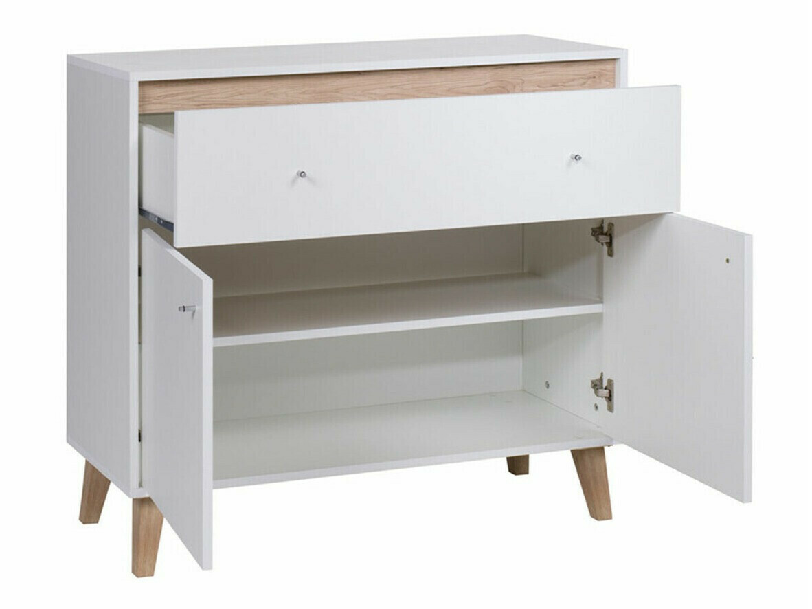 Conjunto para sala de estar Delbene 116 (Carvalho San Remo claro + Mate branco)