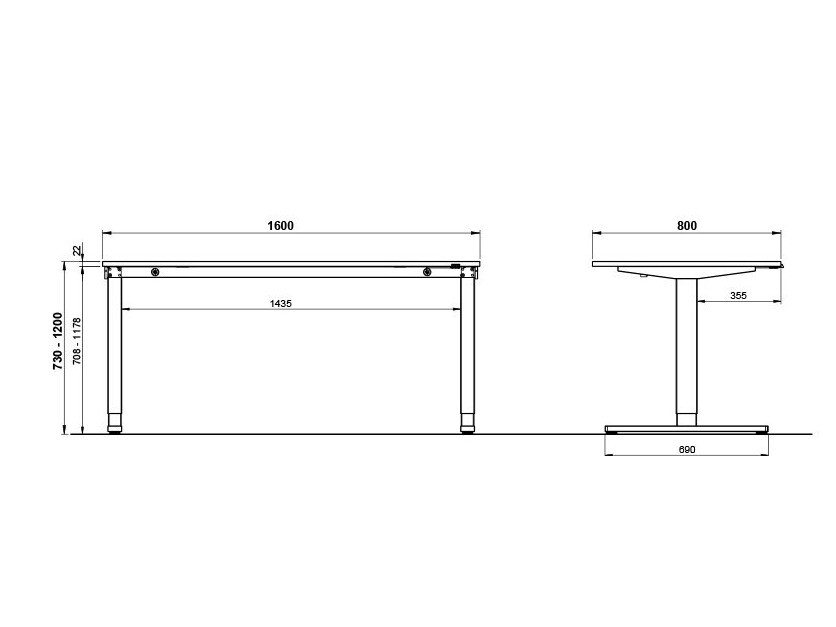 Secretária de trabalho com altura ajustável Eliromo 109 (Cinzento claro + Preto)