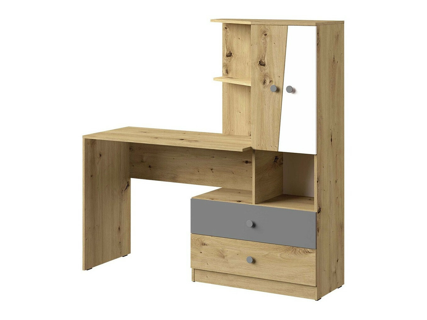 Secretária Almira 110 (Carvalho Artisan + Branco + Cinzento)