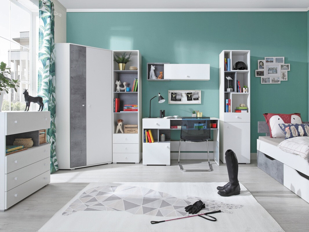 Mesa de escritório Omaha J109 (Branco + Cimento)