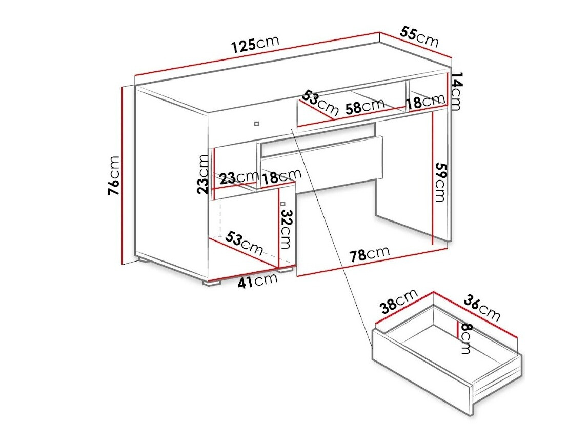 Mesa de escritório Omaha J109 (Branco + Cimento)