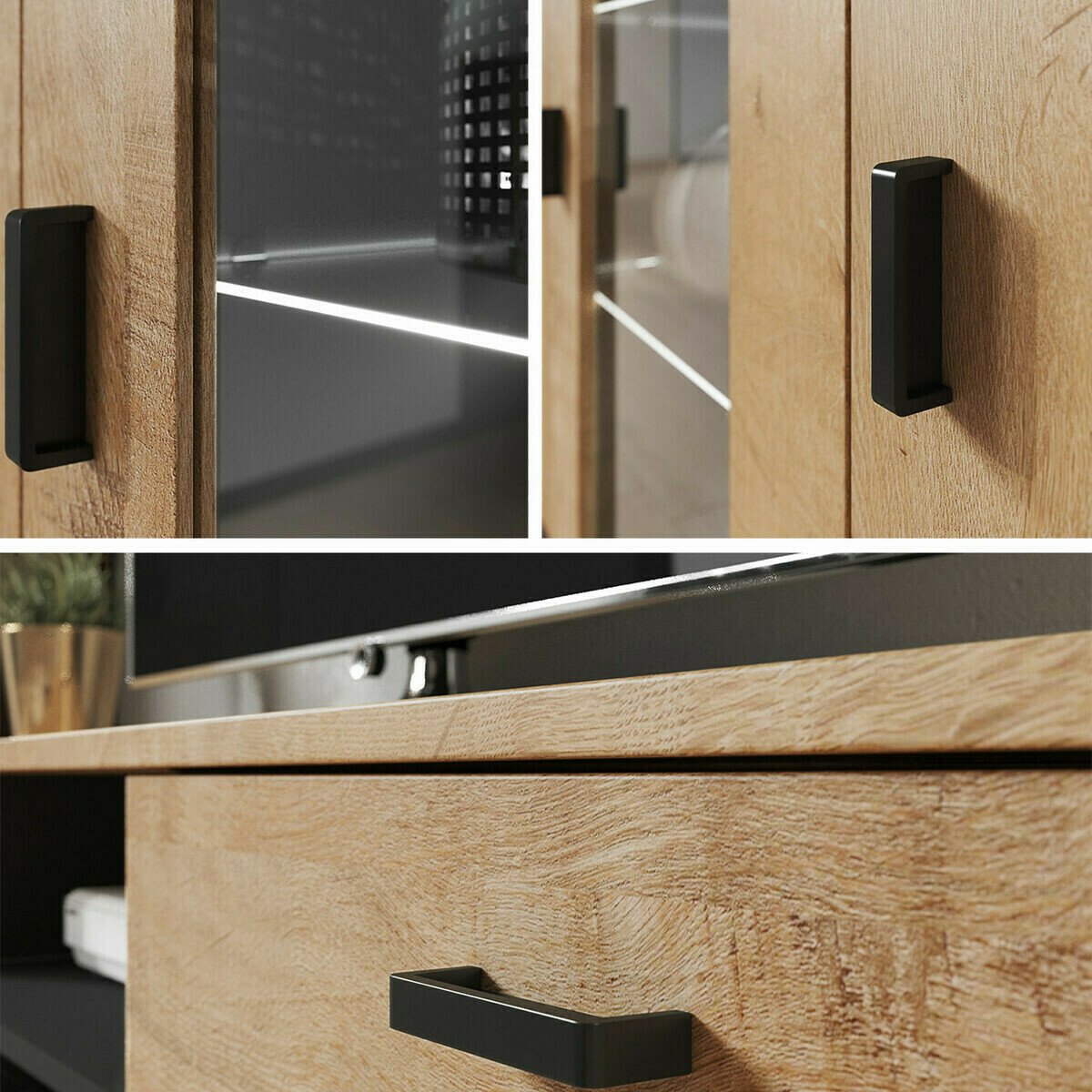 Conjunto para sala de estar Tornola 110 (Preto + Preto brilhante)