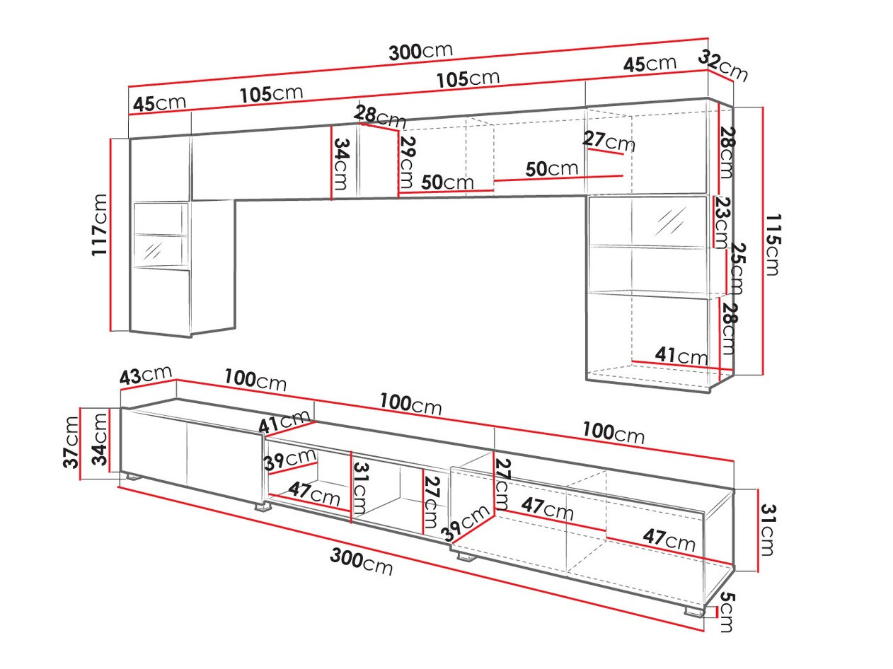 Conjunto para sala de estar Remus XXIV (Branco + Branco brilhante + Carvalho dourado)