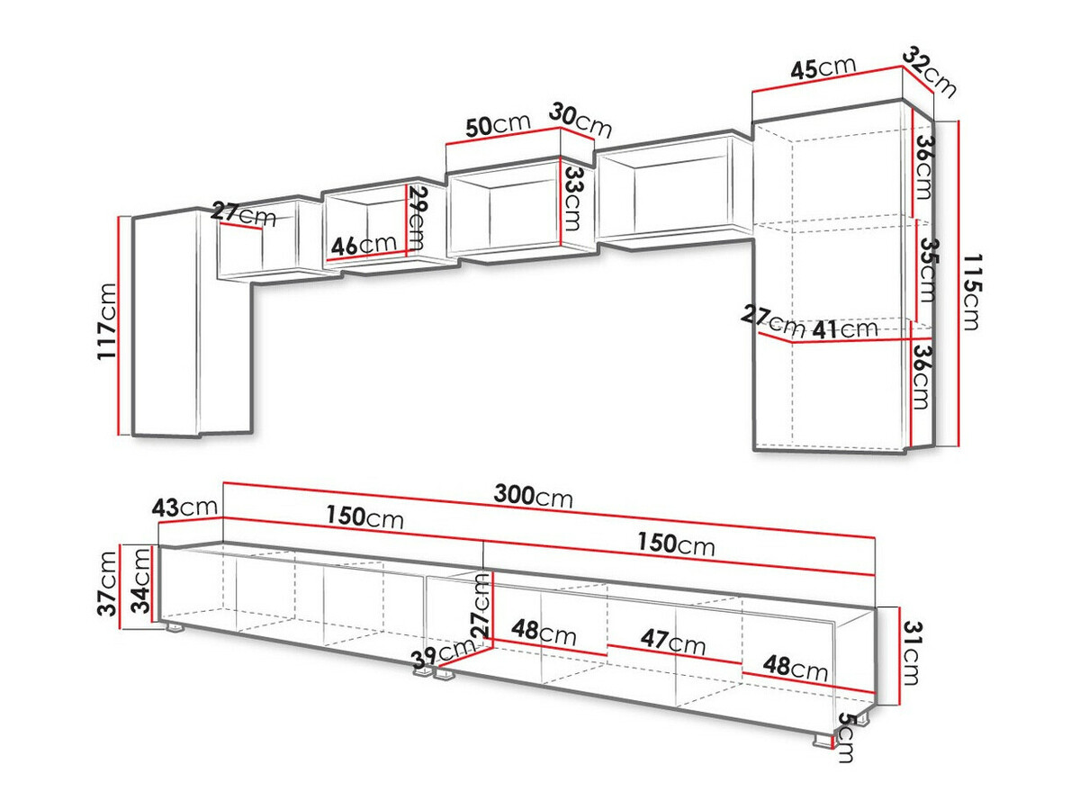Conjunto para sala de estar Tivdalu 155 (Preto + Preto brilhante + Carvalho Artisan)