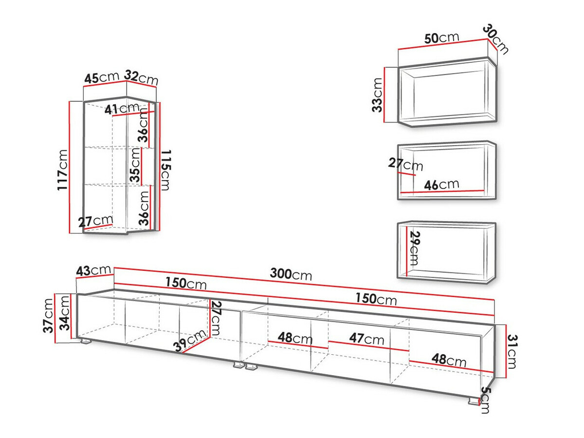 Conjunto para sala de estar Tivdalu 156 (Preto + Preto brilhante + Carvalho Artisan)
