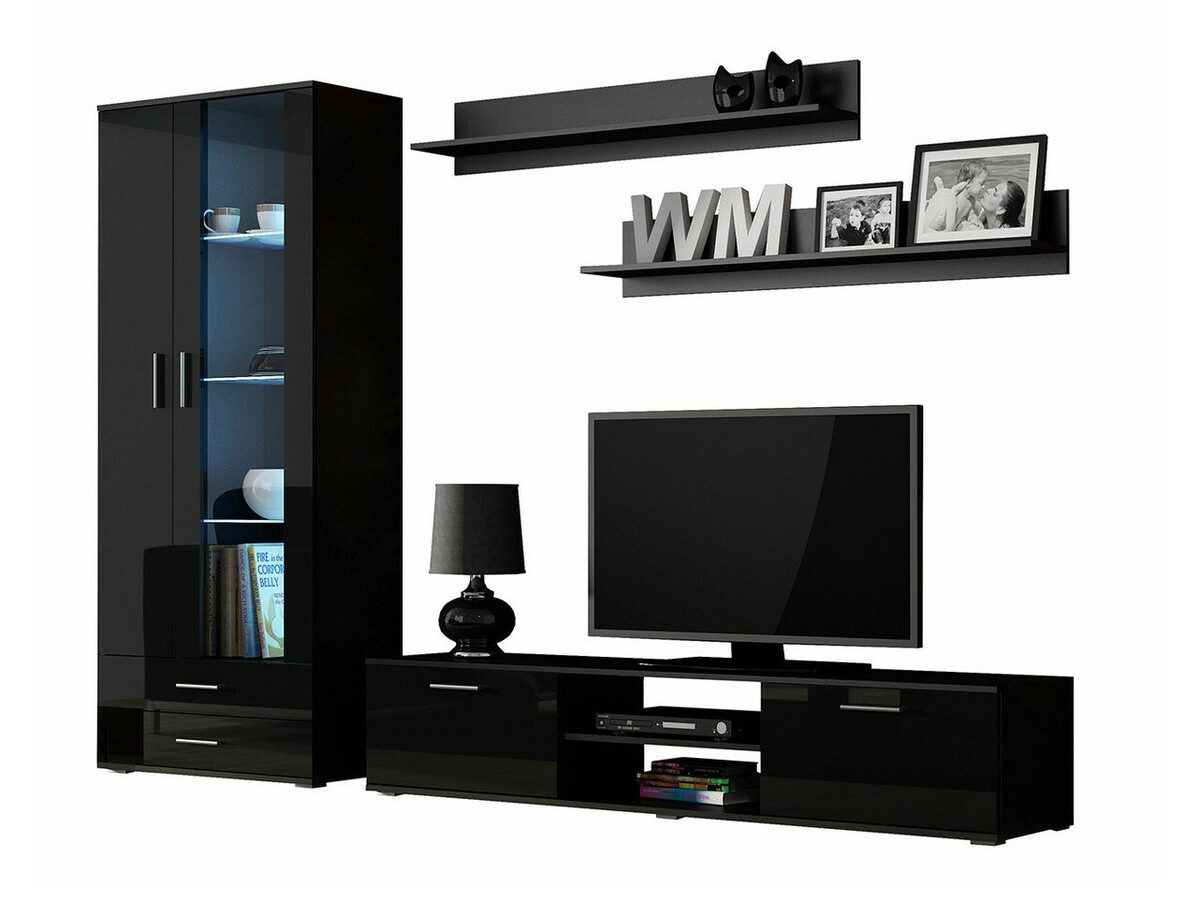 Conjunto para sala de estar Tornola 115 (Preto + Preto brilhante)