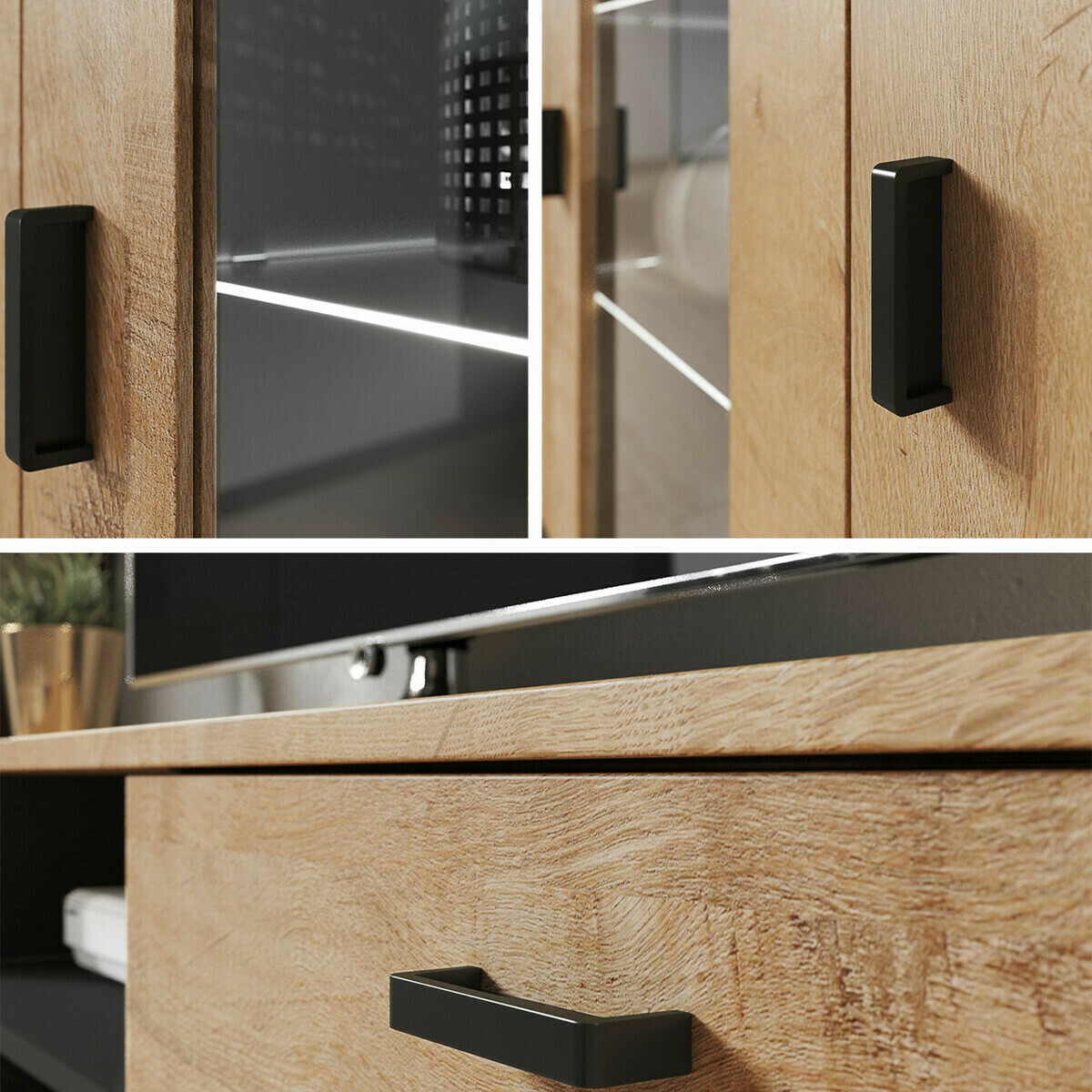 Conjunto para sala de estar Tornola 115 (Preto + Preto brilhante)