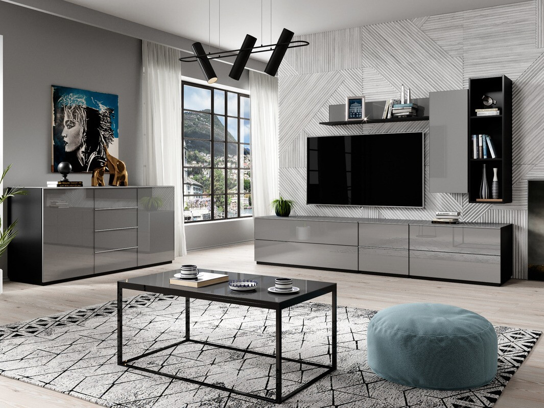 Armário suspenso Fervese 105 (Preto + Cinzento brilhante)