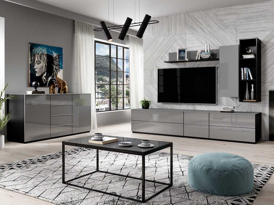 Estante de parede Fervese 100 (Preto + Cinzento brilhante)