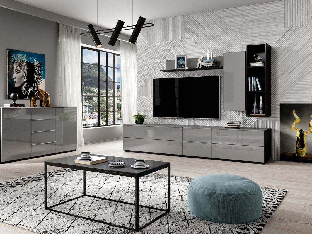 Móvel de TV Fervese 110 (Preto + Cinzento brilhante)