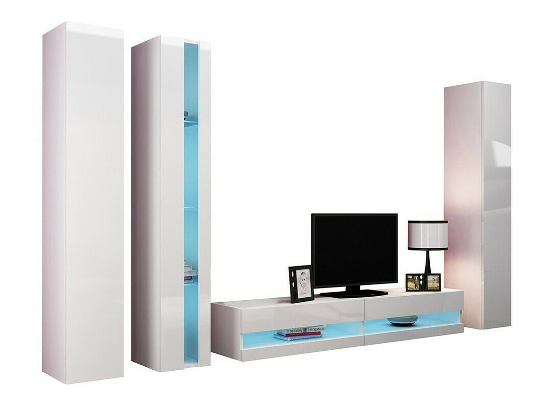 Conjunto para sala de estar Venenou 117 (Branco + Branco brilhante)