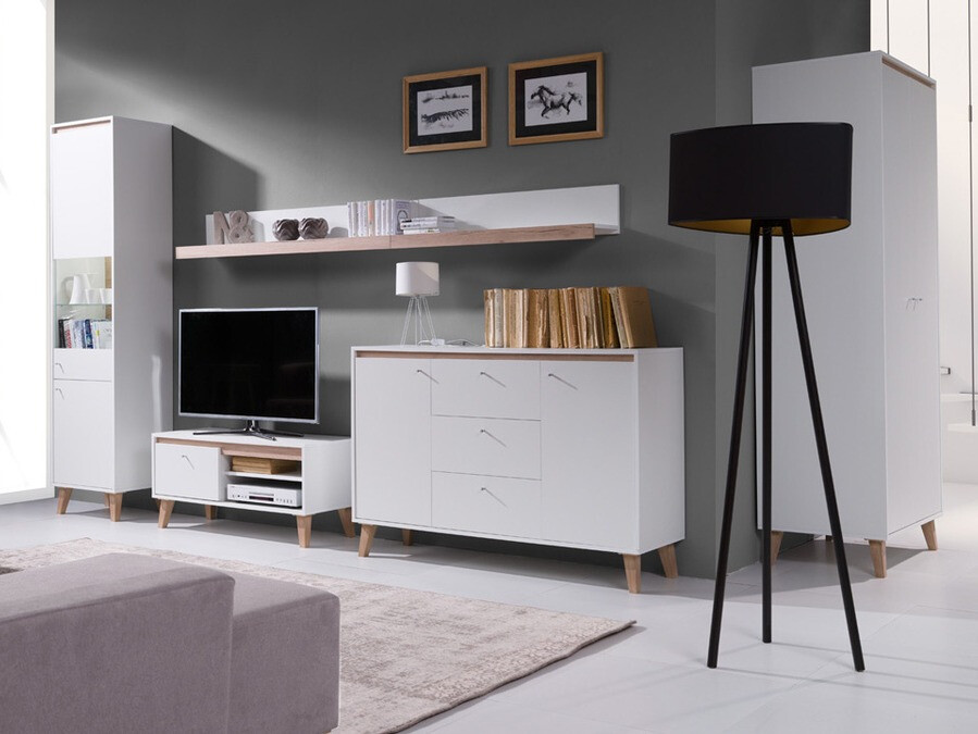 Conjunto para sala de estar Delbene 118 (Carvalho San Remo claro + Mate branco)