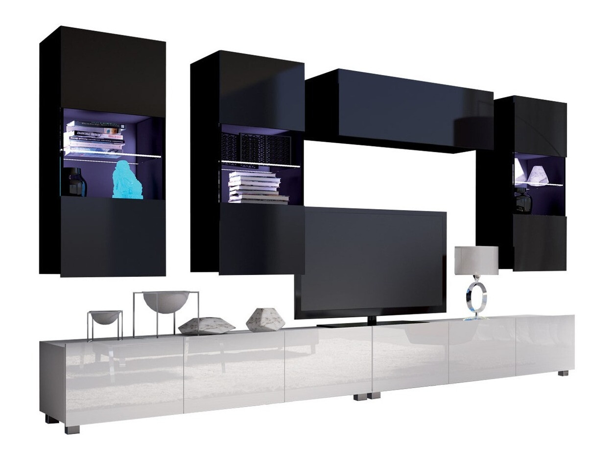 Conjunto para sala de estar Remus V (Branco + Branco brilhante + Preto + Preto brilhante)