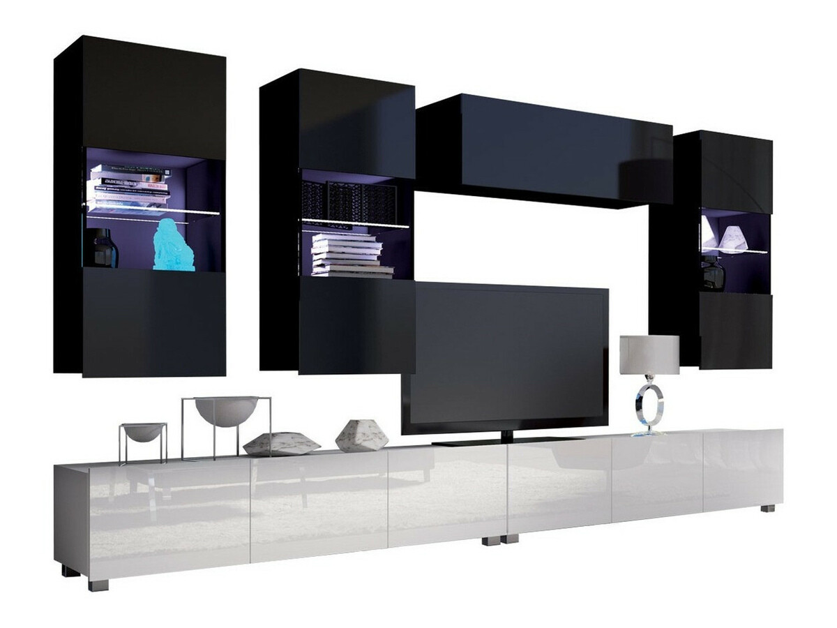 Conjunto para sala de estar Remus V (Branco + Branco brilhante + Preto + Preto brilhante)