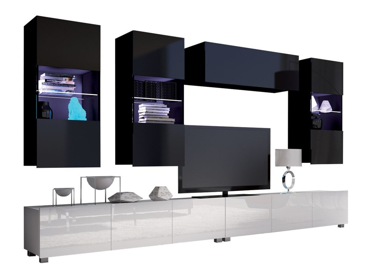 Conjunto para sala de estar Tivdalu 109 (Branco + Branco brilhante + Preto + Preto brilhante)