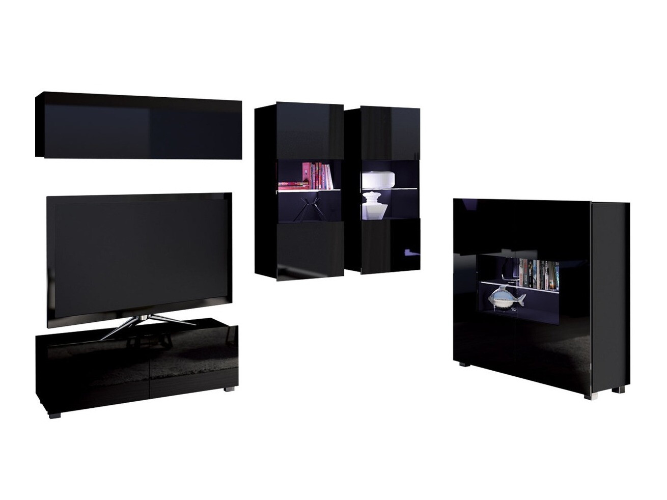 Conjunto para sala de estar Tivdalu 115 (Preto + Preto brilhante)