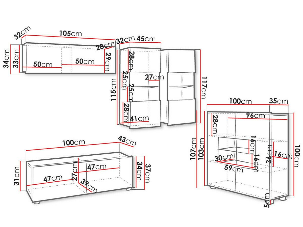 Conjunto para sala de estar Tivdalu 115 (Preto + Preto brilhante)
