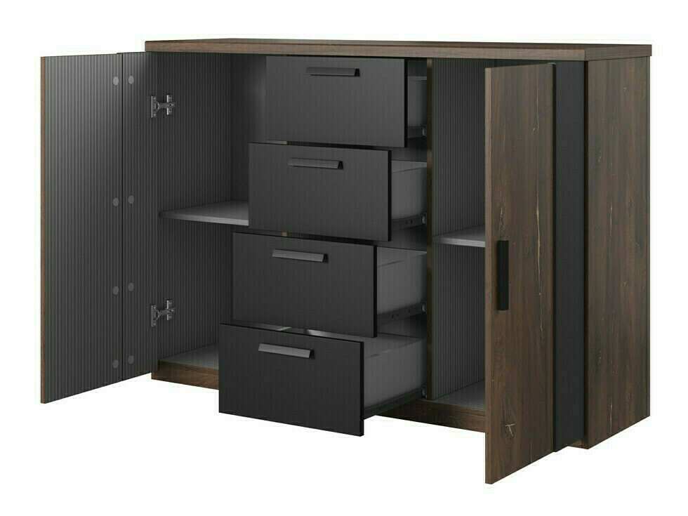 Conjunto para quarto Felelie 107 (Carvalho Flagstaf escuro + Prateado)