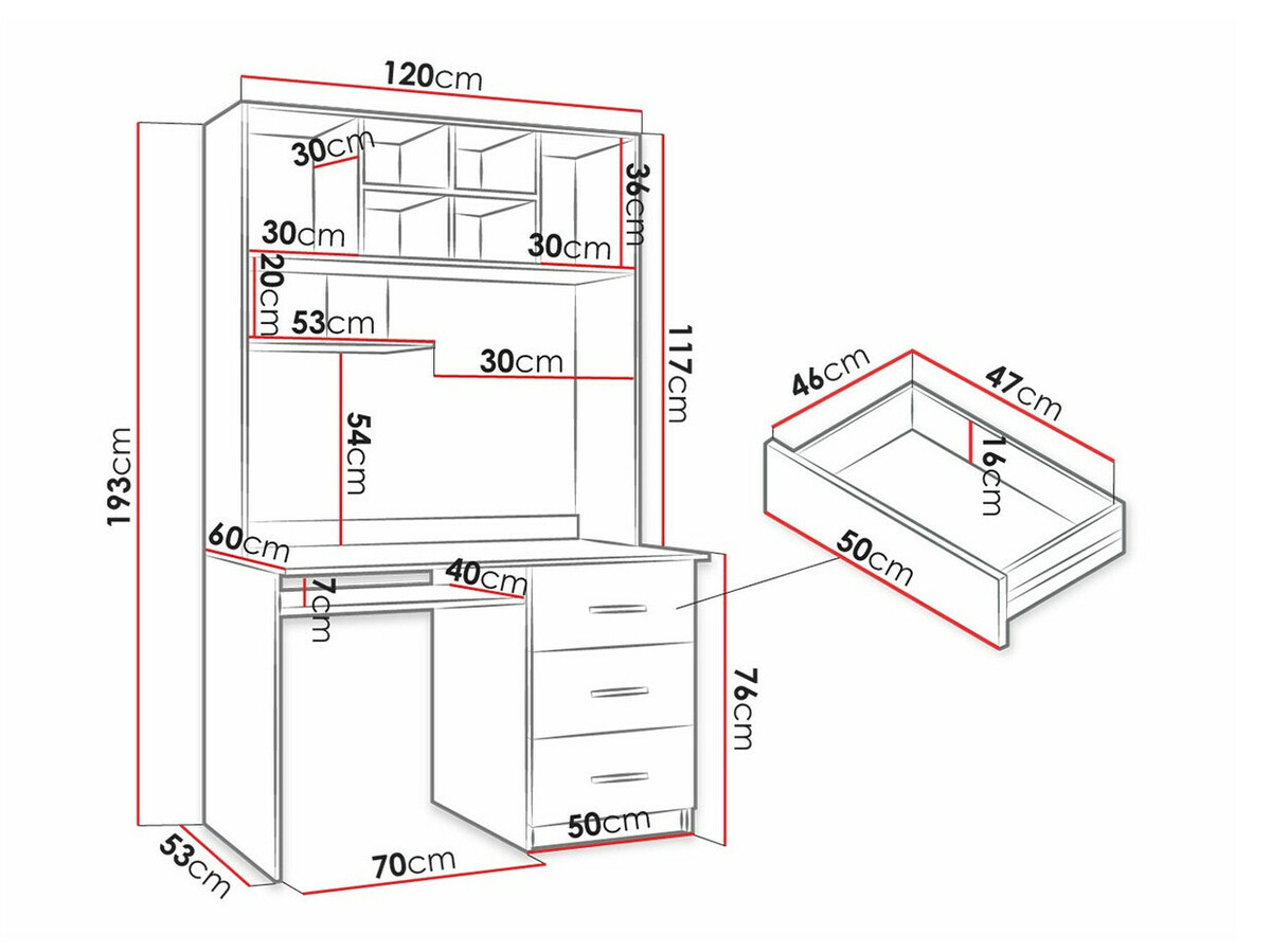 Mesa de escritório Campus (Branco + Branco brilhante + Cor-de-rosa brilhante)